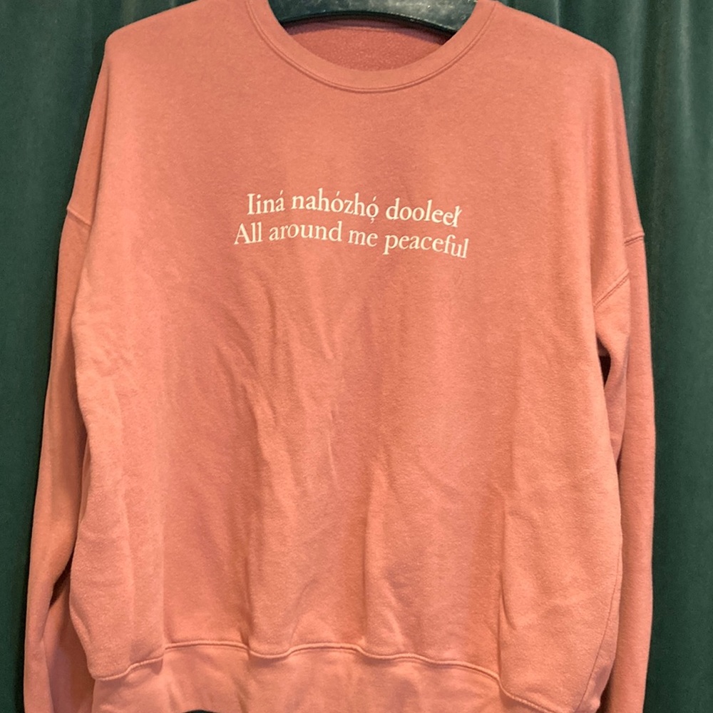 ORENDA TRIBE 4KINSHIP X ADABI DINE NAVAJO WORD ART SWEATSHIRT L XL ROSE MAUVE